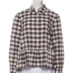 THE GREAT. plaid print collar button up top